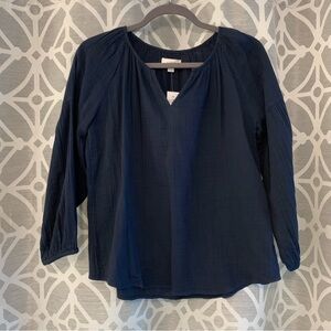 NWT - LOFT Outlet Shirred Cotton Voile Top (Navy) Size XS